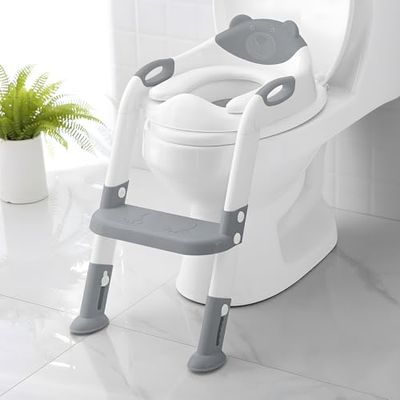 Skyroku Asiento de entrenamiento para orinal con taburete escalonado, escalera para niños, niños, niñas, niños pequeños, cómodo, seguro, con almohadillas antideslizantes, escalera (gris)