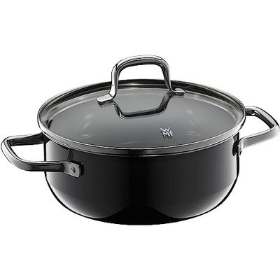 WMF Fusiontec Essential Cooking Pot Large 20 cm Glass Lid Stewing Pot Induction 2.4 L High-Tech Ceramic Scratch-Resistant Uncoated Black Made in Germany