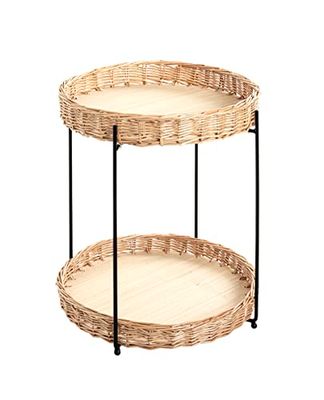 HAKU Möbel Bijzettafel naturel, zwart, Metaal, multiplex, vlechtwerk - Maat: H 49 cm x Ø 42 cm, Stijl: Boheems