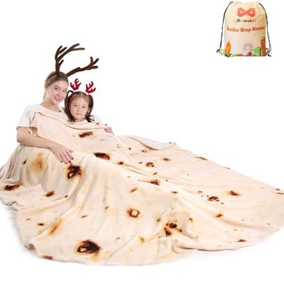 mermaker Burritos Tortilla Blanket 2.0 Double Sided 47 inches for Adult and Kids, Giant Funny Realistic Food Throw Blanket, 285 GSM Novelty Soft Flannel Taco Blanket (Yellow Blanket-Double Sided)