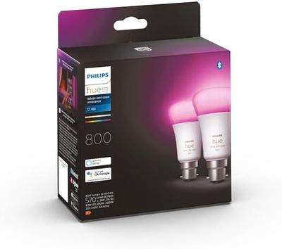 Philips Hue White and Colour Ambiance 2 Lampadine LED Smart, Attacco a Baionetta B22, Luce Bianca o Colorata, Dimmerabile, 6.5W