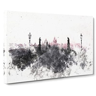 Charles Bridge In Prague Watercolour Modern Canvas Wall Art Print Ready to Hang, Framed Picture for Living Room Bedroom Home Office Décor, 24x16 Inch (60x40 cm)