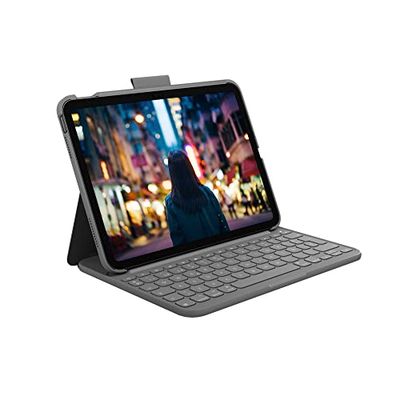 Logitech Slim Folio, funda con teclado para iPad (10.a generación y A16) con teclado inalámbrico Bluetooth integrado, Disposición QWERTY Español - Gris