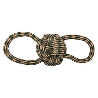 JACK AND VANILLA, Balle en Corde Camouflage pour Chiens, 2 Boucles, Poids idéal de 950g, Design Robuste et esthétique, Taille 43cm, Couleur Vert/Brun, Modèle Camouflage