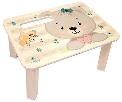 Hess houten speelgoed 30274 - voetenbank van hout voor kinderen, beer natuur, ca. 33 x 24,5 x 17,5 cm