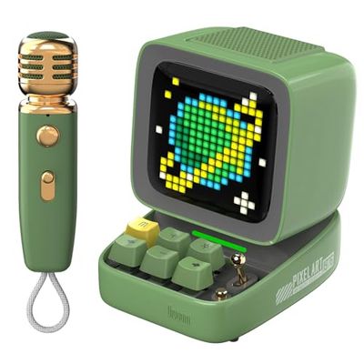 Divoom Ditoo-Mic Haut-Parleur Bluetooth avec Microphone karaoké – Clavier RVB et Affichage Pixel pour décoration de Bureau, différents Modes sonores, pour fête à la Maison, KTV Mobile