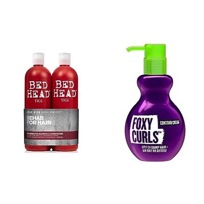 Bed Head by TIGI Foxy Curls Crème coiffante modelante pour des boucles bien dessinées 200 ml & Bed Head by TIGI Resurrection Shampooing et Après-shampooing Pour Cheveux Secs et Abîmés, 2x750ml