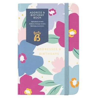 Busy B - Carnet d'adresses et d'anniversaire - Floral - Répertoire avec onglets alphabétiques, autocollants pour changement d'adresse, rappels d'anniversaire, pochettes et autocollants pratiques