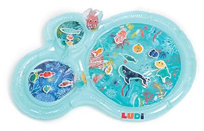 Ludi - Zeewatermat - Grote sensorische activiteitenmat voor baby's - Ontwikkeling van de motoriek - 16 zeedieren - Vanaf 10 maanden