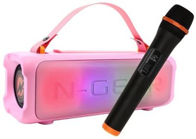 N-Gear Blazooka 703 Rose - Portable, Enceinte Bluetooth puissante - Microphone sans Fil et lumière Disco Inclus - Boîte à Musique de 100 Watts et 5 Heures de Temps de Jeu.