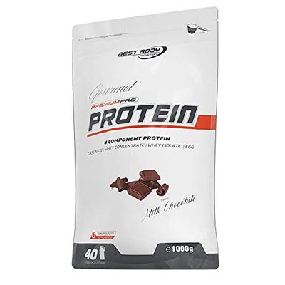 Best Body Nutrition Gourmet Premium Pro Protein, Chocolat, Shake protéiné à 4 composants: Caséinate, concentré de whey, isolat de whey, protéine d'œuf, sachet zippé de 1 kg