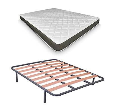 DUÉRMETE ONLINE Lit Complet avec Matelas Fresh réversible (Face Hiver/été) + sommier Basic + 4 Pieds, Gris, Anthracite, 105 x 190 cm