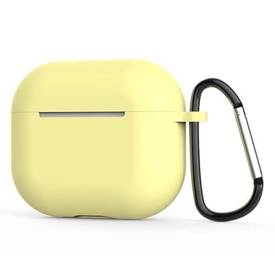 Funda Protectora de Silicona para AirPods 3 [Frontal Visible LED ] [Carga inalámbrica] Compatible con AirPods 3 2021 (mosquetón, Amarillo Claro)