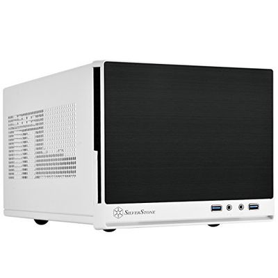 SilverStone SST-SG13WB-Q - Sugo Mini-ITX Compact Computer Cube Case, pannello frontale in plastica con placche in alluminio, nero bianco