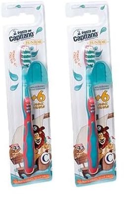 Pasta del Capitano, Cepillo de Dientes para Niños, Elimina Residuos de Comida y Placa sin Dañar el Esmalte, Ideal para Niños a Partir de los 6 Años, con Limpiador de Lengua, 100% Made in Italy
