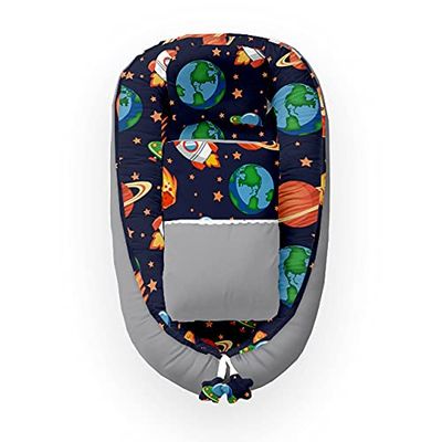 Kospu babynest con cuscino e coperta per neonati, 100% cotone, imbottitura in schiuma di poliestere e perline in silicone, paracolpi 90 x 70 cm