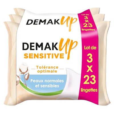 Demak'Up Sensitive Lingettes à démaquiller - Visage et Yeux - Peaux Normales et Sensibles - 3x23 Lingettes démaquillantes