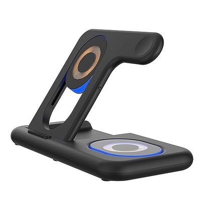DAM 5-in-1 opvouwbaar laadstation, Magsafe-basis 15 W, verstelbaar, oplader voor Apple Watch en Qi-basis, met touch-nachtlampje, standfunctie, 18,5 x 13,5 x 12 cm, kleur: zwart
