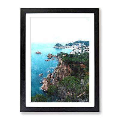 View Of The Coasta Brava In Spain Painting Modern Framed Wall Art Print, Ready to Hang Picture for Living Room Bedroom Home Office Décor, Black A3 (34 x 46 cm)