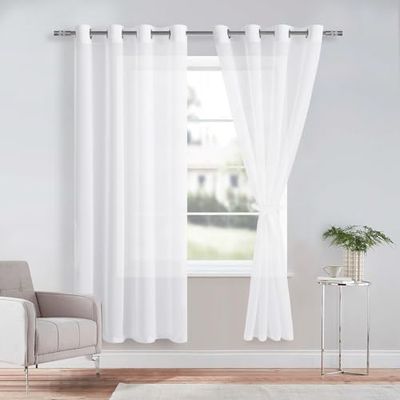 DWCN Sheer Voile Cortina Transparente con Ojales, 2 Piezas, para salón, habitación de bebé, Dormitorio, Color Blanco, 240 x 132 cm (Alto x Ancho)