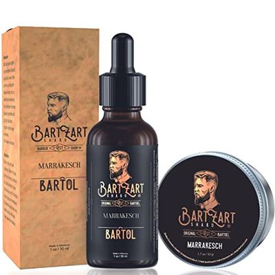 Set olio da barba BartZart con legno di cedro realizzato con olio da barba di alta qualità e cera da barba naturale I Set per la cura della barba premium per la cura quotidiana della barba I Set per la cura della barba per uomo I Balsamo per barba