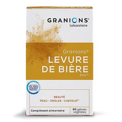 Levure de bière GRANIONS | Complement alimentaire beauté | Levure de biere 1500mg avec Zinc | Beauté de la peau, pousse cheveux et ongles | Made in France | 60 gelules