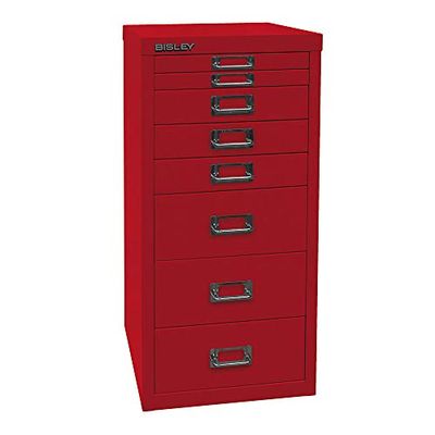 Bisley L298670 MultiDrawer, Serie 29, DIN A4, 8 cajones, Metal, 670 Rojo Cardinal, 38 x 27.9 x 59 cm