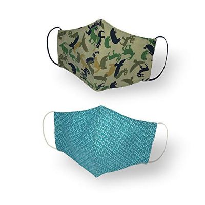 Kanguru Green Mask Kid Boy, mondmaskers 2-laags mondbescherming stof, mondkapjes 100% katoen, wasbaar, herbruikbaar, voor kinderen van 4 tot 6 jaar, 2 stuks, 18 x 11 cm