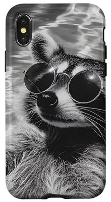 Cute Racoon wearing Sun Glasses in a Pool Case for iPhone X/XS
