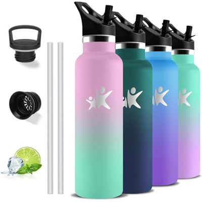 Borraccia Termica, Borraccia 1 litro, Senza BPA, Borraccia con Cannuccia, Senza Perdite, Bottiglia Termica, Borraccia Acciaio Inox, Isolato Sottovuoto, Borracce per Campeggio, Escursionismo, Sport