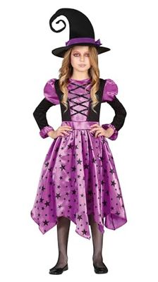 Fiestas GUiRCA Déguisement De Sorcière Etoiles Violettes - Robe Et Chapeau De Sorcière Pour Fille 5-6 Ans