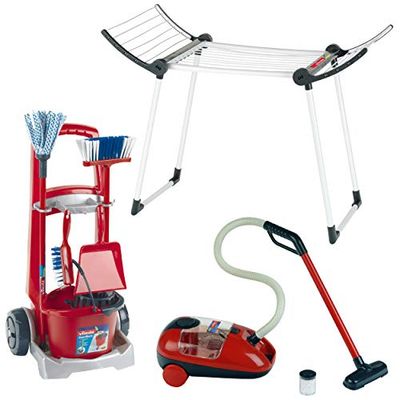Theo Klein 6792 Vileda Cleaning Trolley with Vacuum Cleaner and Drying Rack