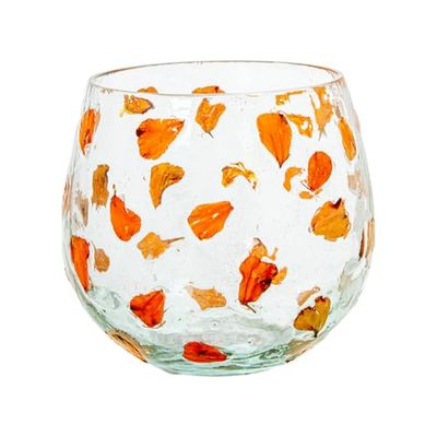 PORTAVELAS CRISTAL C/HOJAS NARANJA_°10X9CM