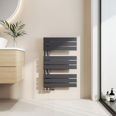 EMKE Handdukshållare badrum platt radiator, handdukshängare, 762 x 500 mm, antracit färg, sidoanslutning handdukstork, 397 W, värmehanddukstork radiator