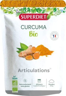 SUPERDIET - CURCUMA BIO - 100% plantes - Sachet en papier avec zip refermable - Conditionné en France - Poudre 200 g