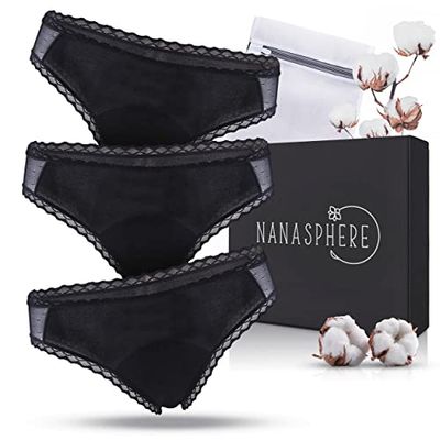 Set Van 3 Ultra-Absorberende Menstruatieslips, Biologisch Katoen + Waszak Voor Zware Bloeding Wasbaar (DE/NL/SE/PL, Alfabetisch, XL, Regular, Regular, Zwart)