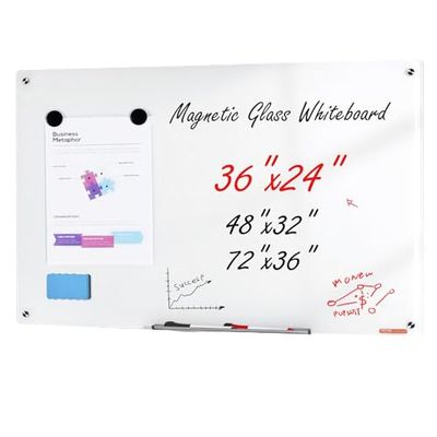 VEVOR Lavagna magnetica in vetro cancellabile a secco 90 x 60 cm, Lavagna per promemoria da parete, Vassoio per pennarelli, per Ufficio scuola ristorante casa