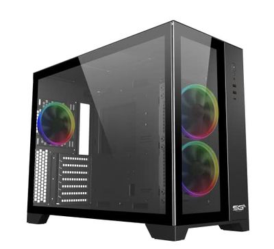 SaharaGaming P480TB-P RGB ATX PC Case (4 x 12 cm Pirate ARGB Fan, Gestione Cavi, 10 Porte Fan Hub, PWM, SYNC) Nero