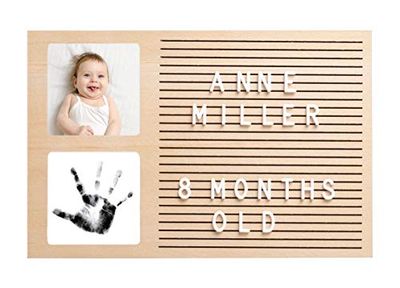 Pearhead Babyprints Briefbord Fotolijst, Inktloze Baby Handafdruk & Voetafdruk Kit Inbegrepen, Houten Aanpasbaar Letterboard voor Baby, Nieuwe Baby Aankondiging Keepsake