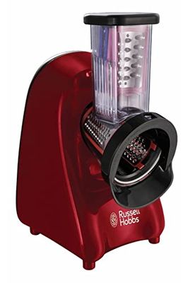 Russell Hobbs Picadora Slice & Go - 3 Accesorios: Cortar en Rodajas, Tiras Gruesas y Rallar, Discos de Corte de Acero Inoxidable, Espacio Para Guardar los Accesorios, Fácil Limpieza, Rojo - 22280-56