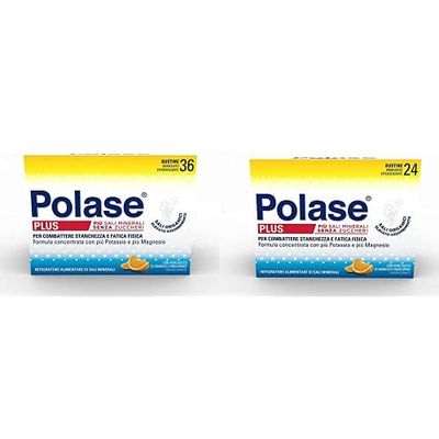Polase Plus, Formula Concentrata, Integratore Alimentare di Potassio e Magnesio, Arancia e Mandarino (36 + 24 Bustine)
