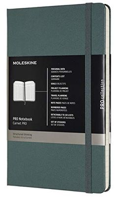 Moleskine Pro anteckningsbok, professionell kontorsanteckningsbok, hårt omslag, skogsgrön, stort format 13 x 21 cm