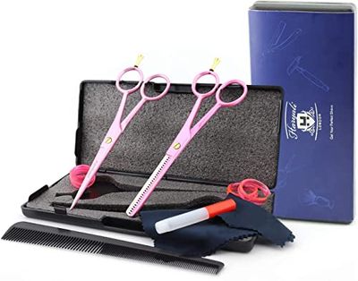 Professional Pink Hairdresser 6.0 Inch Hairdressing Barber Scissors Set Hair Cutting Shears With Fixed Screw for Men and Women