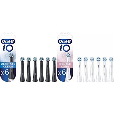 Oral-B Io Ultimate Clean Testina di Ricambio Nera per Spazzolino Elettrico, Confezione da 6 & Io Gentle Care Testina Per Spazzolino Elettrico, Confezione Da 6, 25.1 x 17.2 x 2.2 cm; 63.47 grammi