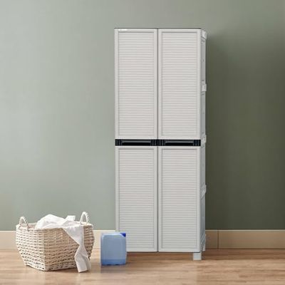 Dmora - Armoire d'extérieur Liège, Mobilier d'extérieur, Armoire de buanderie Polyvalente, 100% Made in Italy, Gris Clair, 70x39h172 cm