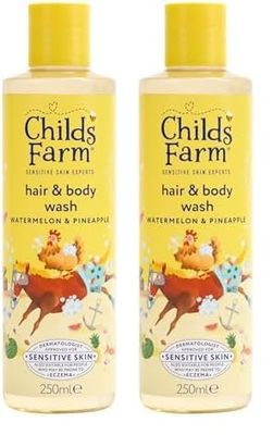 Childs Farm Kids Hair & Body Wash, Watermelon & Pineapple | Tear-free, Gently Cleanses | Suitable for Dry, Sensitive Skin, 250ml (Pack of 2)