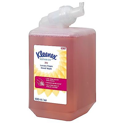 Kleenex Botanics Joy 6387 Sabão de mãos em espuma perfumada, 6 recargas de sabão de mãos vermelho de 1 litro (6 litros no total)