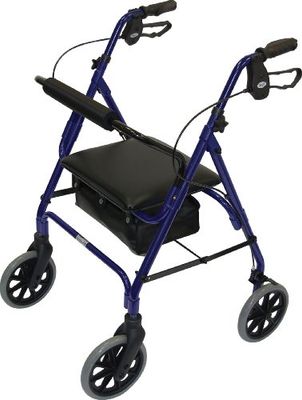 Days Lichtgewicht opvouwbare rollator met vier wielen en gewatteerde zitting, afsluitbare remmen, ergonomische handgrepen en draagtas, beperkte mobiliteitshulp, blauw, medium