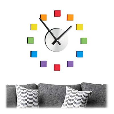 Relaxdays väggklocka DIY, klocka väggtatuering att klistra på, urtavla regnbåge, storlek variabel, barn- och vardagsrum, färgglad
