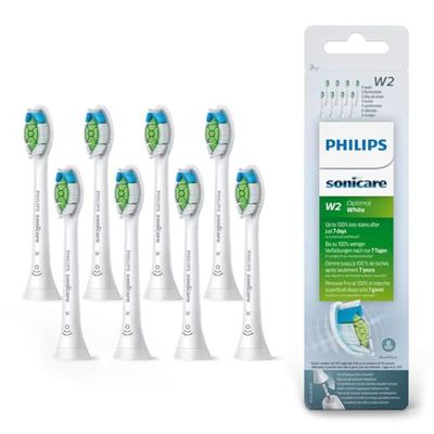 Philips Sonicare Lot de 8 têtes de brosses à dents électriques soniques W2 Optimal White pour des dents plus blanches, Blanc (Modèle HX6068/12)